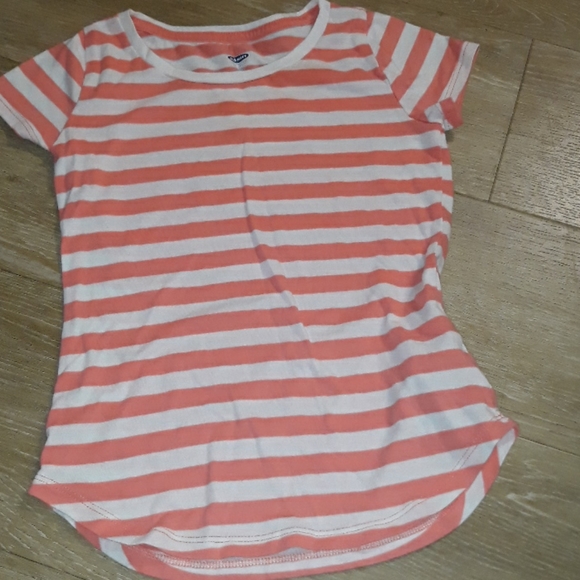 Old Navy Girls Striped Tee Shirt | Size S (6–7) | Coral & White | Casual Basic - Picture 1 of 2